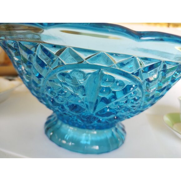 Vintage Aqua Blue Waffle Della Robbia Fruit Panel Glass Punch or Serving Bowl - Picture 16 of 16